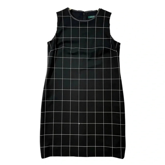 Lauren Ralph Lauren Windowpane Sleeveless Leather Trim Dress - Picture 1 of 4